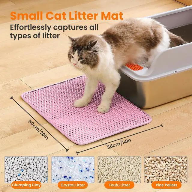 Alt view image 2 of 7 - Petinstinct Cat Litter Mat, Double Layer Honeycomb Cat Litter Trapping Mat, Non Slip Waterproof Urine Proof Cat Litter Box Mat for Floor, Kitty Litter Rug, Cat Supplies, Pink, 20x14 Inches