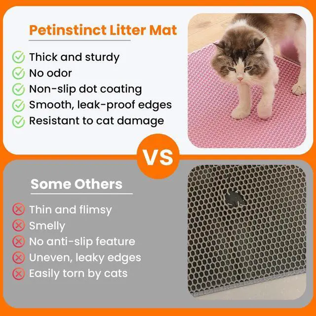 Alt view image 3 of 7 - Petinstinct Cat Litter Mat, Double Layer Honeycomb Cat Litter Trapping Mat, Non Slip Waterproof Urine Proof Cat Litter Box Mat for Floor, Kitty Litter Rug, Cat Supplies, Pink, 20x14 Inches