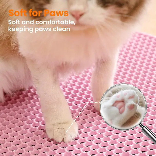 Alt view image 7 of 7 - Petinstinct Cat Litter Mat, Double Layer Honeycomb Cat Litter Trapping Mat, Non Slip Waterproof Urine Proof Cat Litter Box Mat for Floor, Kitty Litter Rug, Cat Supplies, Pink, 20x14 Inches