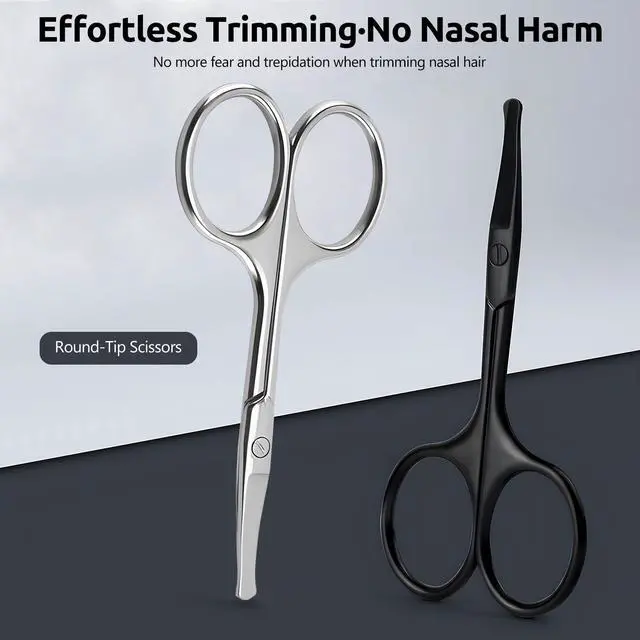 Alt view image 2 of 7 - 2 Pack 3.75" Premium Nose Hair Scissors, Curved Safety Blades with Rounded Tip for Trimming Small Details Facial Hair, Ear Hair, Eyebrow (Black and Silver)