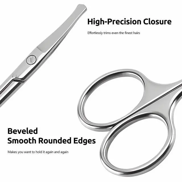 Alt view image 5 of 7 - 2 Pack 3.75" Premium Nose Hair Scissors, Curved Safety Blades with Rounded Tip for Trimming Small Details Facial Hair, Ear Hair, Eyebrow (Black and Silver)