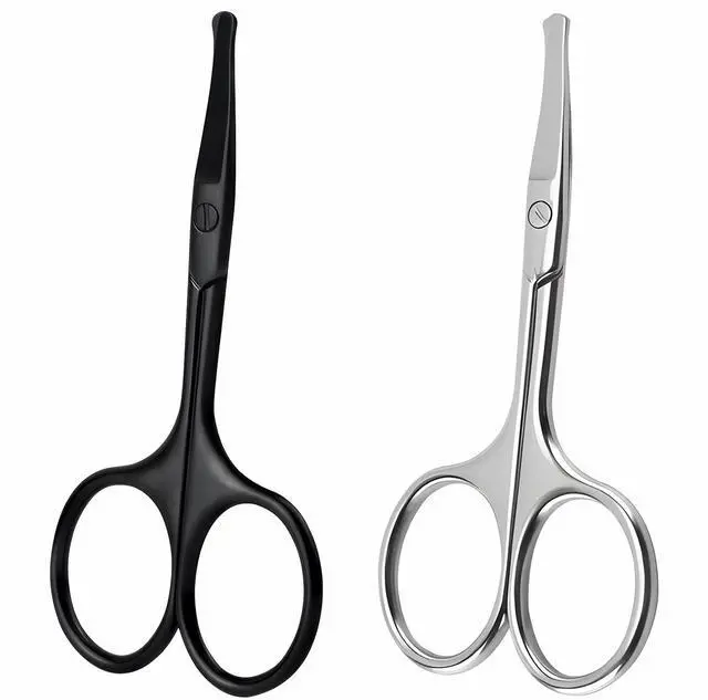 Main image of 2 Pack 3.75" Premium Nose Hair Scissors, Curved Safety Blades with Rounded Tip for Trimming Small Details Facial Hair, Ear Hair, Eyebrow (Black and Silver)