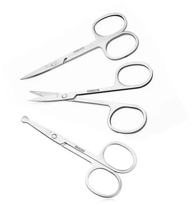 Main image of XUJINCN Small Scissors, 3.5in Beauty Scissors,for Personal Facial Hair Grooming Curved and Round Design, for Trim Men/Women Eyebrows Trimming, Eyelashes,Nose Hair, Ear, Mustache 3 Pack