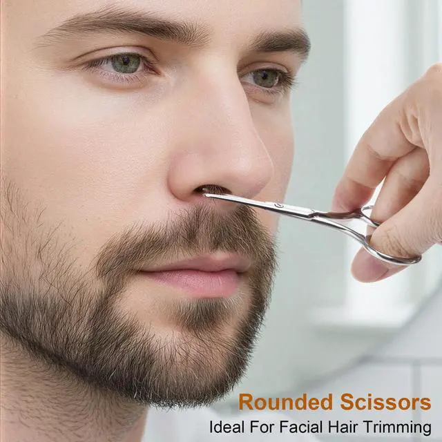 Alt view image 4 of 6 - 2Pcs Facial Hair Small Grooming Scissors For Men & Women - Eyebrow, Nose Hair, Mustache, Beard, Eyelashes, Ear Hair Trimming Kit, Pointed Scissors and Round Scissors, Travel Friendly Mini Scissors Set