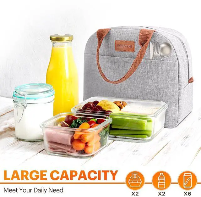 Alt view image 3 of 7 - Lunch Bag for Women & Men Adult Insulated Lunch Box, Small Leakproof Cooler Food Lunch Containers Reusable High Capacity Lunch Tote Bags for Work, Travel, Outdoor (Grey)