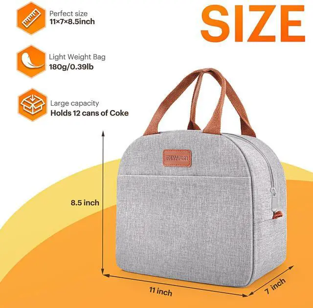 Alt view image 2 of 7 - Lunch Bag for Women & Men Adult Insulated Lunch Box, Small Leakproof Cooler Food Lunch Containers Reusable High Capacity Lunch Tote Bags for Work, Travel, Outdoor (Grey)