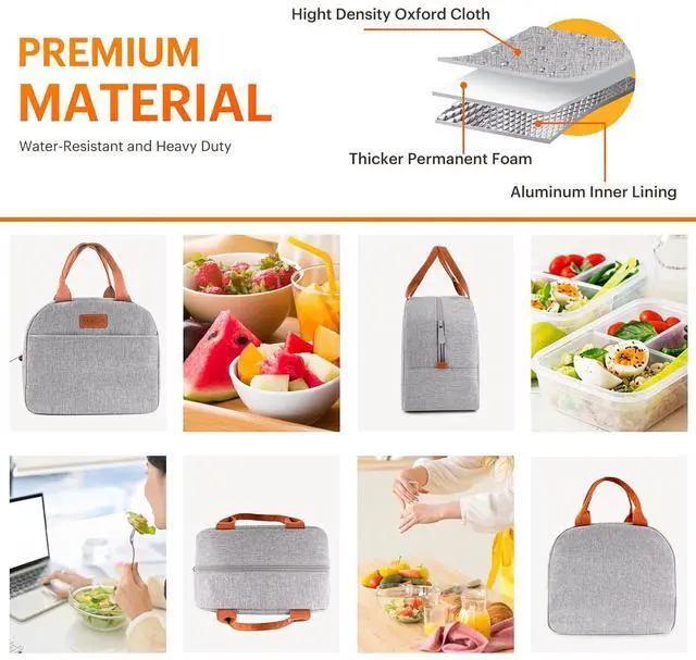 Alt view image 5 of 7 - Lunch Bag for Women & Men Adult Insulated Lunch Box, Small Leakproof Cooler Food Lunch Containers Reusable High Capacity Lunch Tote Bags for Work, Travel, Outdoor (Grey)