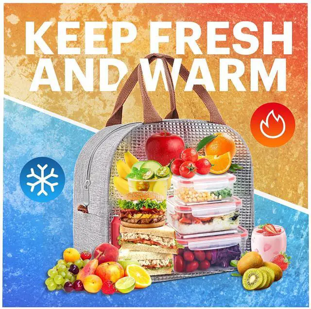 Alt view image 6 of 7 - Lunch Bag for Women & Men Adult Insulated Lunch Box, Small Leakproof Cooler Food Lunch Containers Reusable High Capacity Lunch Tote Bags for Work, Travel, Outdoor (Grey)