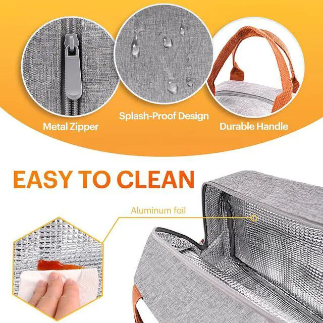 Alt view image 4 of 7 - Lunch Bag for Women & Men Adult Insulated Lunch Box, Small Leakproof Cooler Food Lunch Containers Reusable High Capacity Lunch Tote Bags for Work, Travel, Outdoor (Grey)