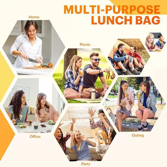 Alt view image 7 of 7 - Lunch Bag for Women & Men Adult Insulated Lunch Box, Small Leakproof Cooler Food Lunch Containers Reusable High Capacity Lunch Tote Bags for Work, Travel, Outdoor (Grey)