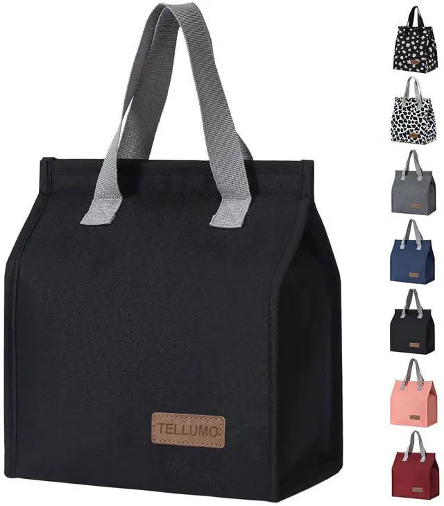 Main image of TELLUMO Insulated Lunch Bag for Men Women, Large Reusable Leakproof Lunch Box Container, Small Portable Thermal Snack Bag, Reusable Travel Office Work Beach Black Cooler Tote Bag for Adults, Dark