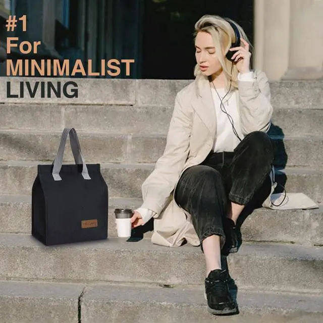 Alt view image 6 of 7 - TELLUMO Insulated Lunch Bag for Men Women, Large Reusable Leakproof Lunch Box Container, Small Portable Thermal Snack Bag, Reusable Travel Office Work Beach Black Cooler Tote Bag for Adults, Dark