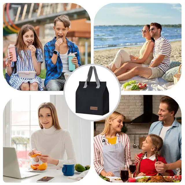 Alt view image 7 of 7 - TELLUMO Insulated Lunch Bag for Men Women, Large Reusable Leakproof Lunch Box Container, Small Portable Thermal Snack Bag, Reusable Travel Office Work Beach Black Cooler Tote Bag for Adults, Dark