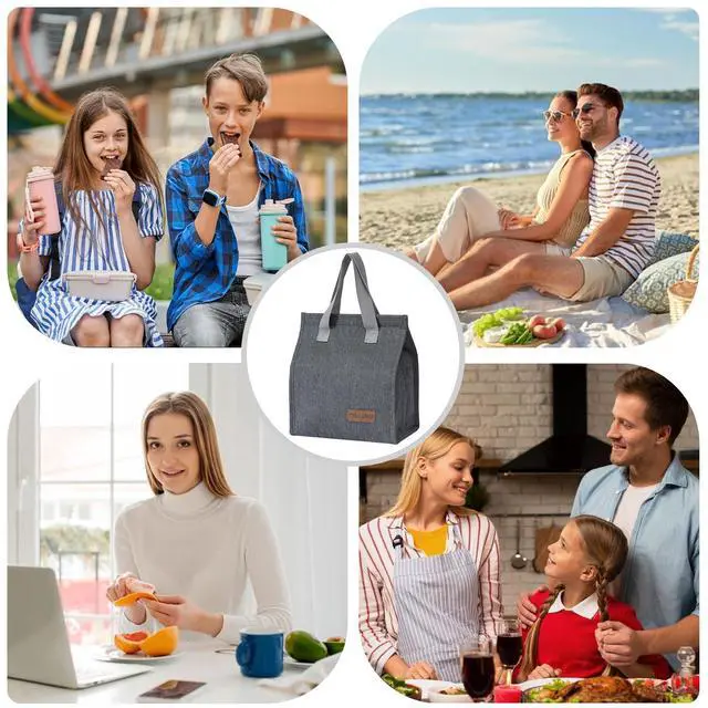 Alt view image 7 of 7 - TELLUMO Insulated Lunch Bag for Men Women, Large Reusable Leakproof Lunch Box Container, Small Portable Thermal Snack Bag, Reusable Travel Office Work Beach Cooler Tote Bag for Adults, Grey