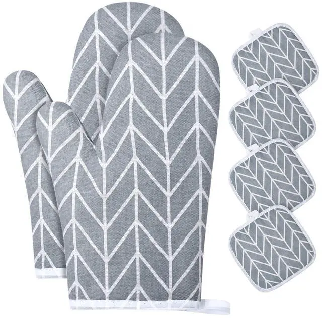 Main image of AUAUY Oven Mitts and Pot Holders 6PCS Set, 392°F Heat Resistant Cooking Gloves and Hot Pads Baking Mittens BBQ Gloves, Top Kitchen Gadgets, Non-Slip Kitchen Mittens for Oven Cooking Baking Grilling