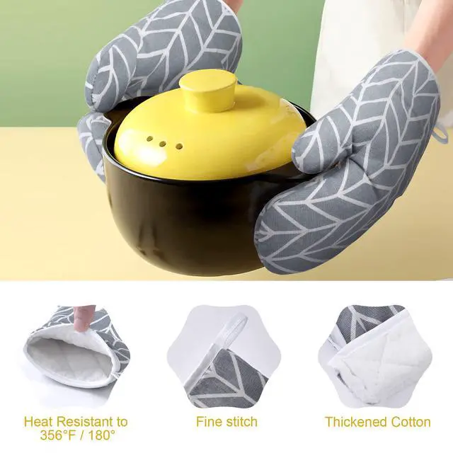 Alt view image 3 of 7 - AUAUY Oven Mitts and Pot Holders 6PCS Set, 392°F Heat Resistant Cooking Gloves and Hot Pads Baking Mittens BBQ Gloves, Top Kitchen Gadgets, Non-Slip Kitchen Mittens for Oven Cooking Baking Grilling