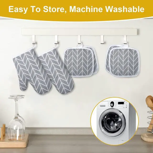 Alt view image 6 of 7 - AUAUY Oven Mitts and Pot Holders 6PCS Set, 392°F Heat Resistant Cooking Gloves and Hot Pads Baking Mittens BBQ Gloves, Top Kitchen Gadgets, Non-Slip Kitchen Mittens for Oven Cooking Baking Grilling