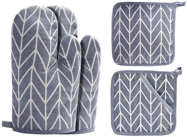 Main image of WinChange Oven Mitts and Potholders BBQ Gloves-Oven Mitts and Pot Holders Sets with Recycled Cotton Infill Silicone Non-Slip Cooking Gloves for Cooking Baking Grilling (4-Piece Set,Grey)