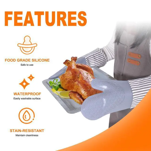 Alt view image 4 of 7 - Silicone Oven Mitts, Heat Resistant Oven Gloves with Quilted Liner, Waterproof & Non-Slip Kitchen Mittens for Baking Cooking BBQ, 500°F, 13.5" Nordic Grey