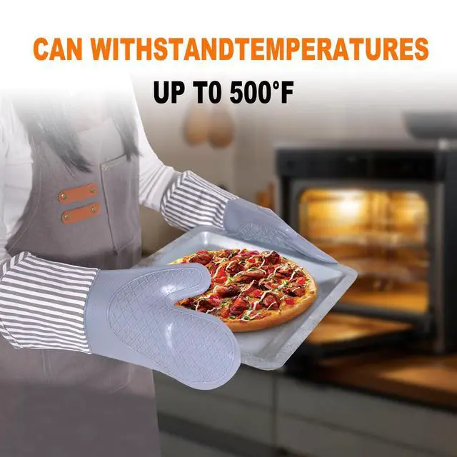 Alt view image 7 of 7 - Silicone Oven Mitts, Heat Resistant Oven Gloves with Quilted Liner, Waterproof & Non-Slip Kitchen Mittens for Baking Cooking BBQ, 500°F, 13.5" Nordic Grey