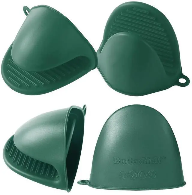 Main image of ButterMelt 4PC Silicone Oven Mitts - Dark Green Heat Resistant Non-Slip Kitchen Gloves, for Cooking, Baking, BBQ with Extra Thick Hand Protection for Hot Pots, Pans, Trays