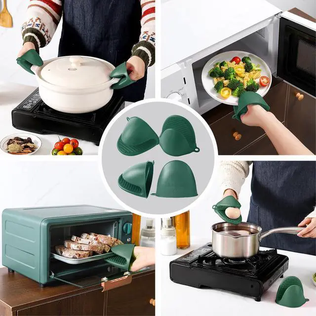 Alt view image 5 of 6 - ButterMelt 4PC Silicone Oven Mitts - Dark Green Heat Resistant Non-Slip Kitchen Gloves, for Cooking, Baking, BBQ with Extra Thick Hand Protection for Hot Pots, Pans, Trays