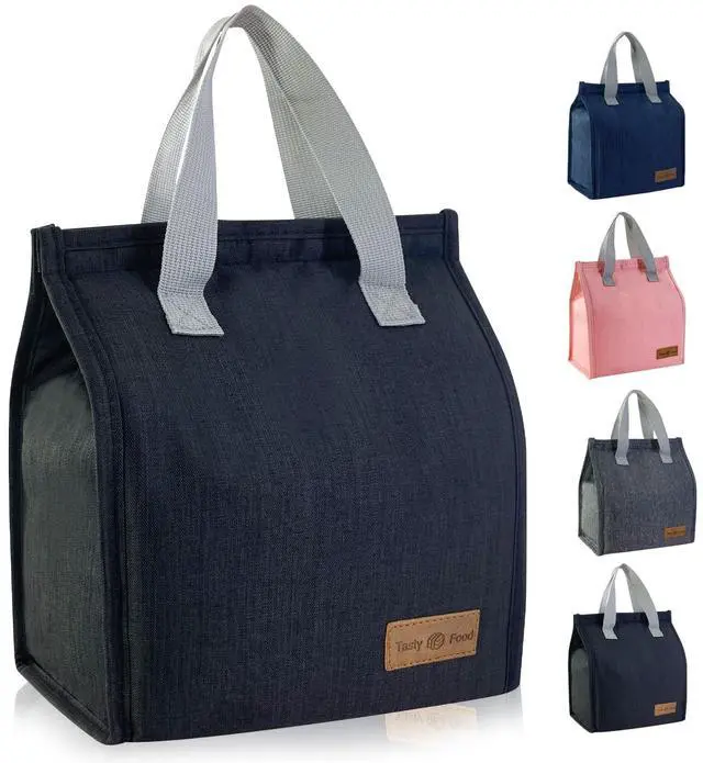Main image of Mziart Minimalist Lunch Bag, Reusable Insulated Lunch Box for Women Men Leakproof Simple Bento Tote Adults Cooler Bag for Work Office Picnic or Travel (Black)