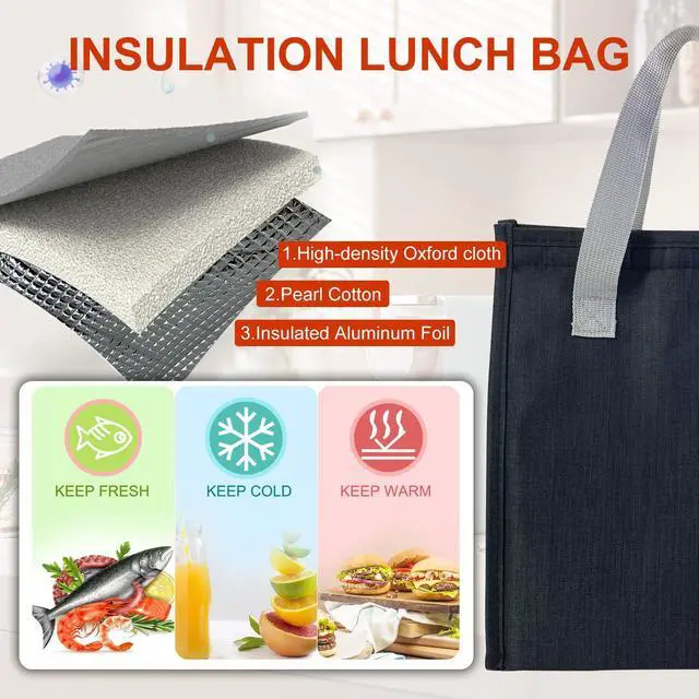 Alt view image 3 of 7 - Mziart Minimalist Lunch Bag, Reusable Insulated Lunch Box for Women Men Leakproof Simple Bento Tote Adults Cooler Bag for Work Office Picnic or Travel (Black)