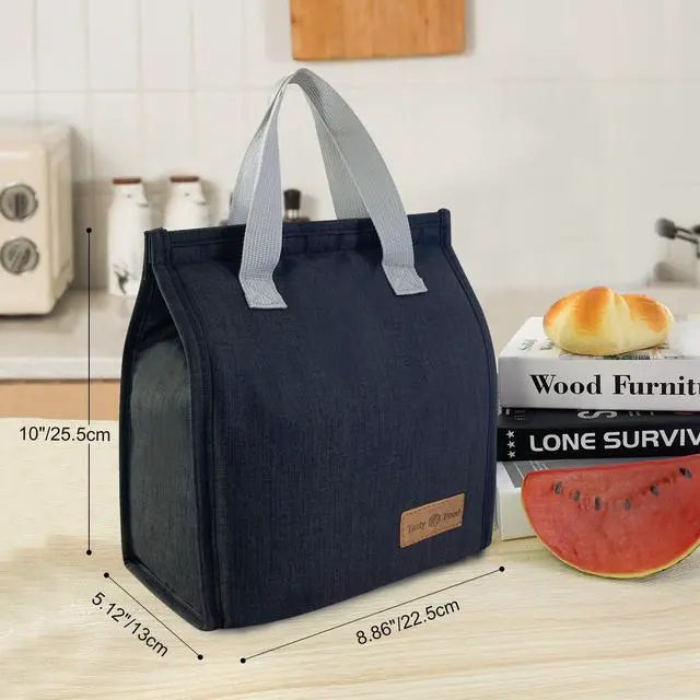Alt view image 2 of 7 - Mziart Minimalist Lunch Bag, Reusable Insulated Lunch Box for Women Men Leakproof Simple Bento Tote Adults Cooler Bag for Work Office Picnic or Travel (Black)