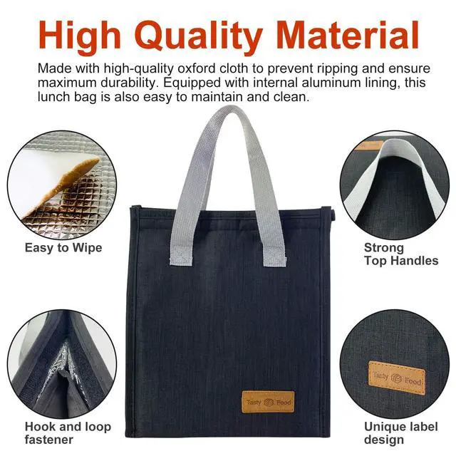 Alt view image 5 of 7 - Mziart Minimalist Lunch Bag, Reusable Insulated Lunch Box for Women Men Leakproof Simple Bento Tote Adults Cooler Bag for Work Office Picnic or Travel (Black)