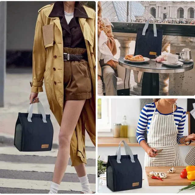 Alt view image 7 of 7 - Mziart Minimalist Lunch Bag, Reusable Insulated Lunch Box for Women Men Leakproof Simple Bento Tote Adults Cooler Bag for Work Office Picnic or Travel (Black)