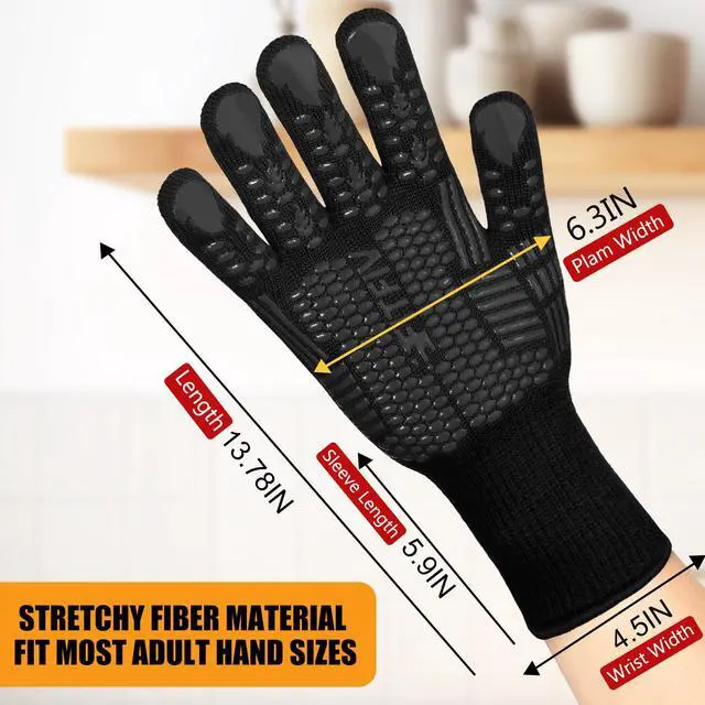 Alt view image 2 of 7 - FITFIV BBQ Gloves, Oven Gloves, 1472°F Extreme Heat Resistant Barbecue Gloves, Silicone Non-Slip Oven Mitts, Kitchen for Cooking, Grilling, and Baking