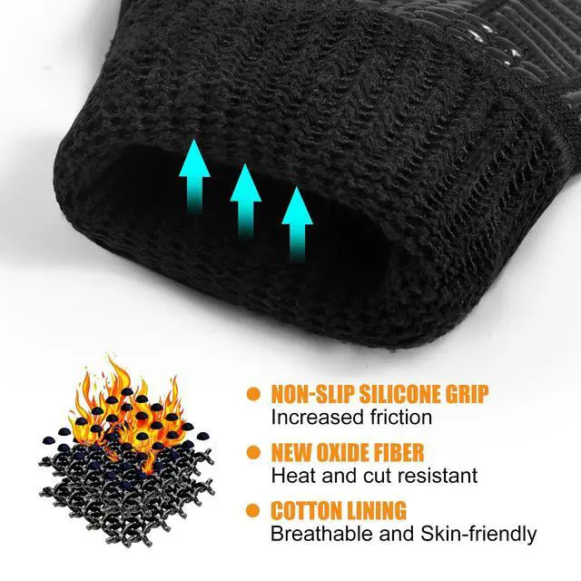 Alt view image 5 of 7 - FITFIV BBQ Gloves, Oven Gloves, 1472°F Extreme Heat Resistant Barbecue Gloves, Silicone Non-Slip Oven Mitts, Kitchen for Cooking, Grilling, and Baking