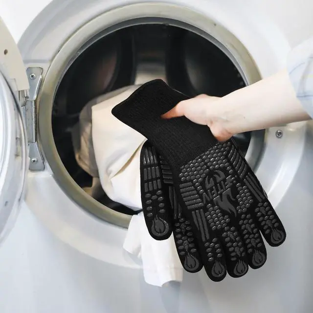 Alt view image 6 of 7 - FITFIV BBQ Gloves, Oven Gloves, 1472°F Extreme Heat Resistant Barbecue Gloves, Silicone Non-Slip Oven Mitts, Kitchen for Cooking, Grilling, and Baking