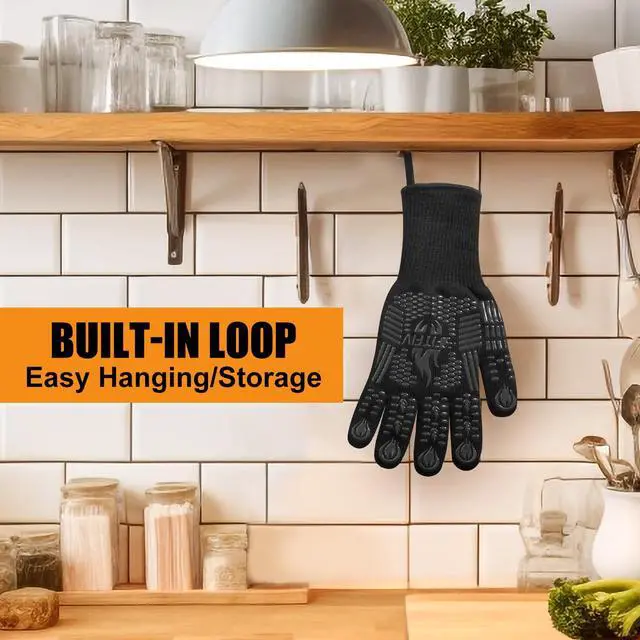Alt view image 7 of 7 - FITFIV BBQ Gloves, Oven Gloves, 1472°F Extreme Heat Resistant Barbecue Gloves, Silicone Non-Slip Oven Mitts, Kitchen for Cooking, Grilling, and Baking