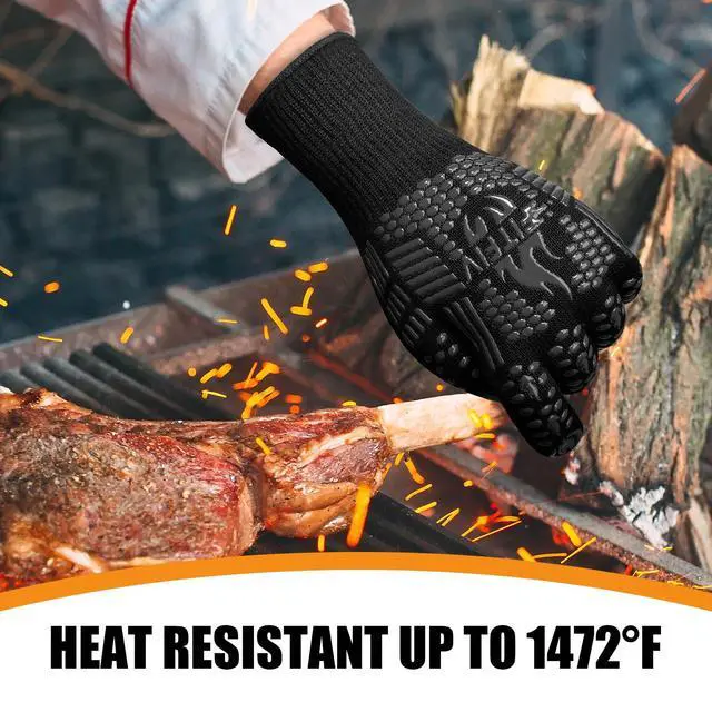 Alt view image 3 of 7 - FITFIV BBQ Gloves, Oven Gloves, 1472°F Extreme Heat Resistant Barbecue Gloves, Silicone Non-Slip Oven Mitts, Kitchen for Cooking, Grilling, and Baking