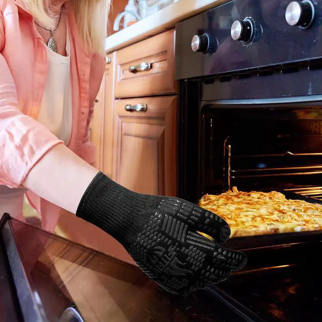 Alt view image 4 of 7 - FITFIV BBQ Gloves, Oven Gloves, 1472°F Extreme Heat Resistant Barbecue Gloves, Silicone Non-Slip Oven Mitts, Kitchen for Cooking, Grilling, and Baking