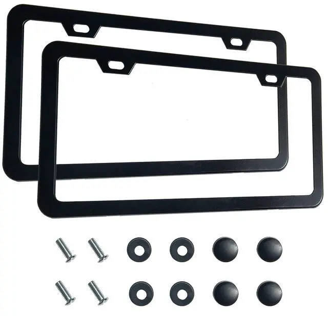 Main image of 2PCS Premium Matte Black License Plate Frames, Solid Rust-Proof Aluminum Holder with 2 Holes, Universal Car Frame for Women and Man, Including Screws, by Lengnoyp.