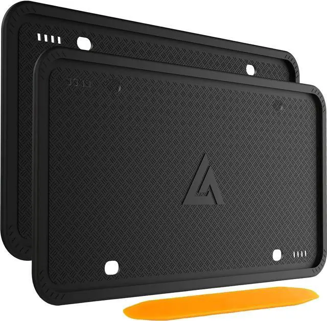 Main image of Aujen Silicone License Plate Frames Black, 2 Pack Car License Plate Frame, Universal US Black License Plate Holders Brackets Rust-Proof, Weather & Rattle-Proof, Car Accessories