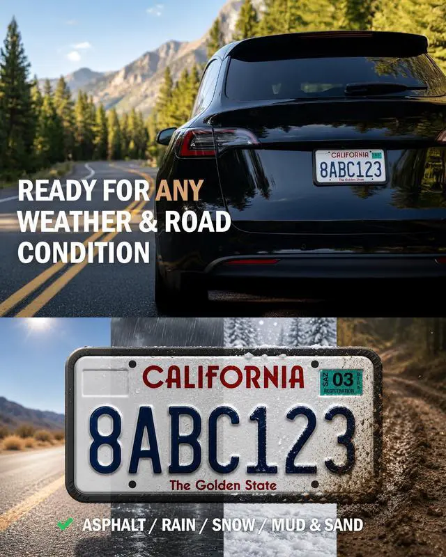 Alt view image 2 of 7 - Aujen Silicone License Plate Frames Black, 2 Pack Car License Plate Frame, Universal US Black License Plate Holders Brackets Rust-Proof, Weather & Rattle-Proof, Car Accessories