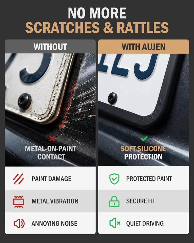 Alt view image 3 of 7 - Aujen Silicone License Plate Frames Black, 2 Pack Car License Plate Frame, Universal US Black License Plate Holders Brackets Rust-Proof, Weather & Rattle-Proof, Car Accessories