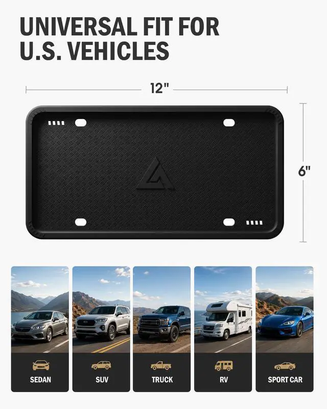 Alt view image 4 of 7 - Aujen Silicone License Plate Frames Black, 2 Pack Car License Plate Frame, Universal US Black License Plate Holders Brackets Rust-Proof, Weather & Rattle-Proof, Car Accessories