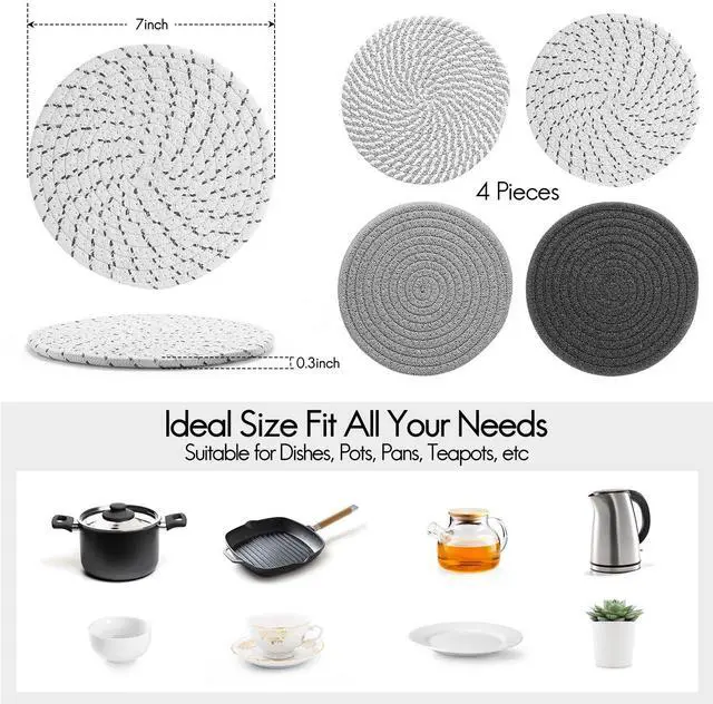 Alt view image 2 of 7 - Ueixieo 7" Trivets Hot Dishes, Hot pots and Pans, 4 Pcs Pot Holders KitchenHeat Resistant Hot Holders are to Protect Your Furniture and Tables, Professional Home Essentials