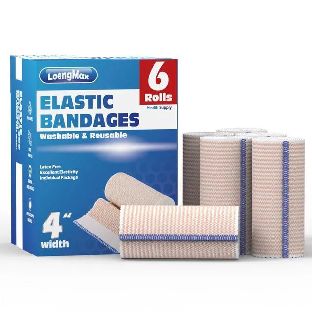 Main image of Elastic Bandage Wrap 4 Wide, 6 Pack | High-Performance Compression Bandage Wrap | Reusable | Excellent Elasticity for Legs, Ankle, Knee, Tummy, Body, Wrist | Sports & Outdoors (6 Pack)