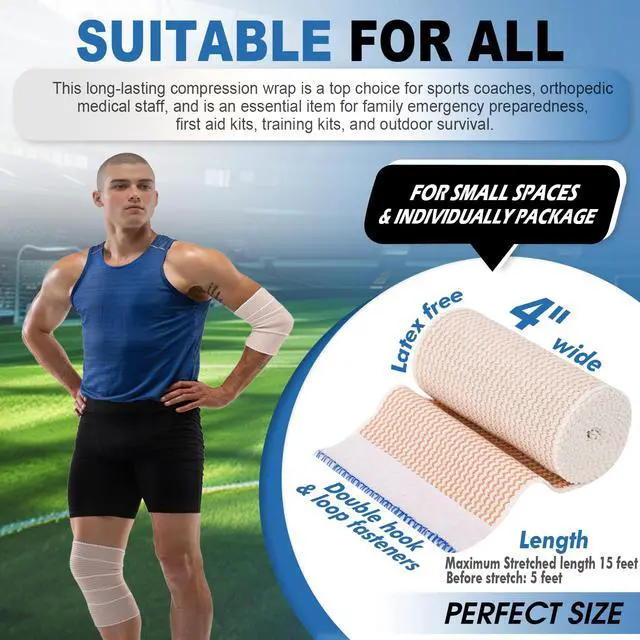 Alt view image 2 of 5 - Elastic Bandage Wrap 4 Wide, 6 Pack | High-Performance Compression Bandage Wrap | Reusable | Excellent Elasticity for Legs, Ankle, Knee, Tummy, Body, Wrist | Sports & Outdoors (6 Pack)
