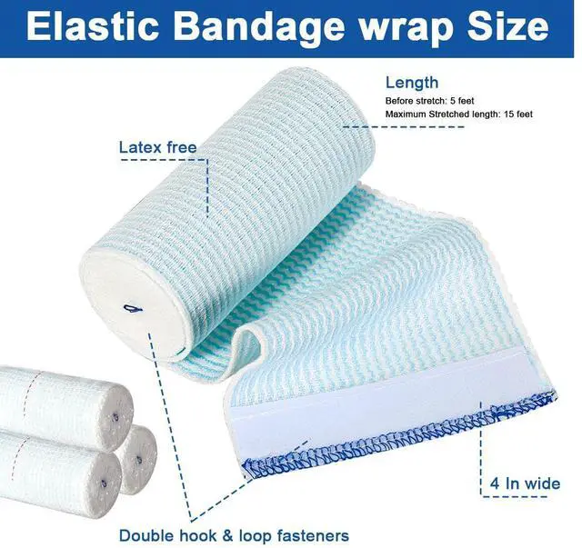 Alt view image 2 of 7 - Elastic Bandage Wrap 4 Inch 6 Pack Athletic Compression Bandages Hook & Loop Fasteners for Legs Knee Support