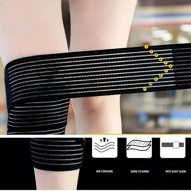 Alt view image 2 of 4 - Elastic Knee Wrap Compression Bandage Brace, Black, 1pcs, 70.8 inch