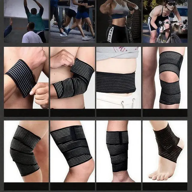 Alt view image 4 of 4 - Elastic Knee Wrap Compression Bandage Brace, Black, 1pcs, 70.8 inch