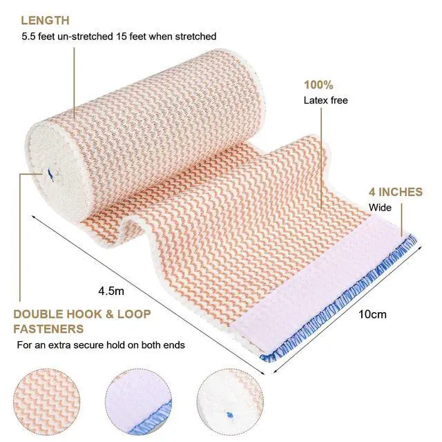 Alt view image 2 of 7 - 4 Pack Premium Elastic Bandage Wrap 4 Inch Compression Wrap Bandage Lymphedema Wraps for Legs, Ankle, Knee, Tummy