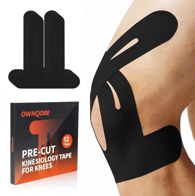 Main image of Precut Kinesiology Knee Tape for Sports, 12 Pack, Waterproof, Black